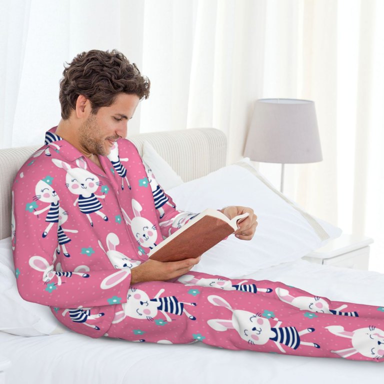 Pigiama Uomo Stampa Trattore Acquerello Blu/Rosa – 2 Pezzi Manica Lunga Con Tasche, Loungewear Morbido