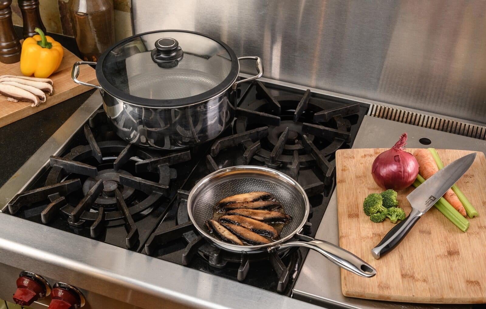 Black Cube Hybrid Quick Release Stainless Steel Frying Pan with Nonstick Coating, Oven-Safe Cookware