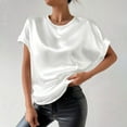 thumbnail image 2 of purcolt Women's Silk Satin T Shirt Casual Crewneck Cap Short Sleeve Basic Tops Summer Loose Tunic Blouses for Business Work Office, 2 of 9
