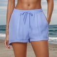 thumbnail image 3 of LINGLANG Women's Casual Muslin Shorts Drawstring Pocket Shorts Stylish Weave Beach Shorts Lightweight Breathable Summer Lounge Wear, 3 of 7