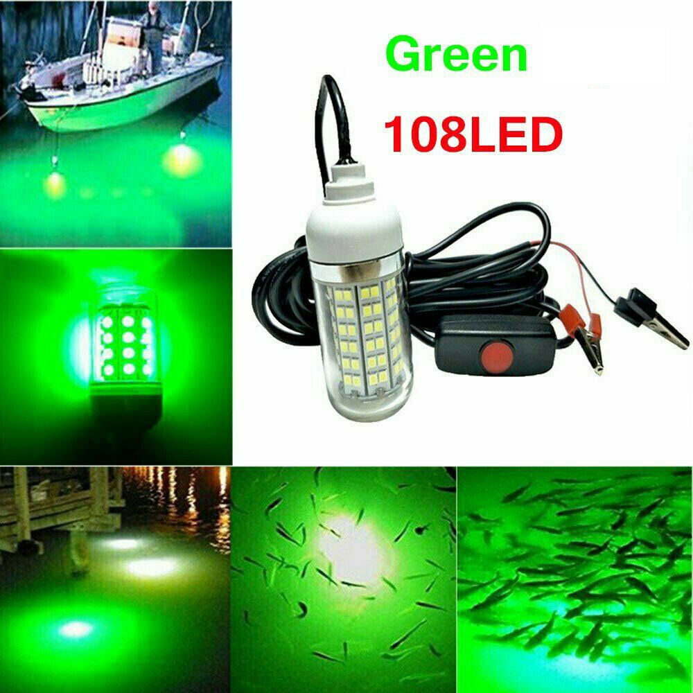 12V LED Green Underwater Submersible Night Fishing Light Crappie Shad Squid Boat 