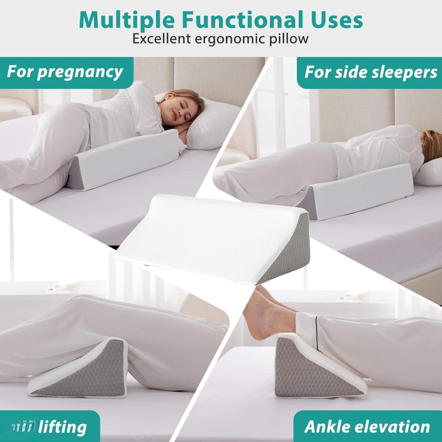 Wedge Pillow For Side Sleeping  Comfort Foam Sleeper Bed Wedges & Body Positioners After Support Preventing White/grey