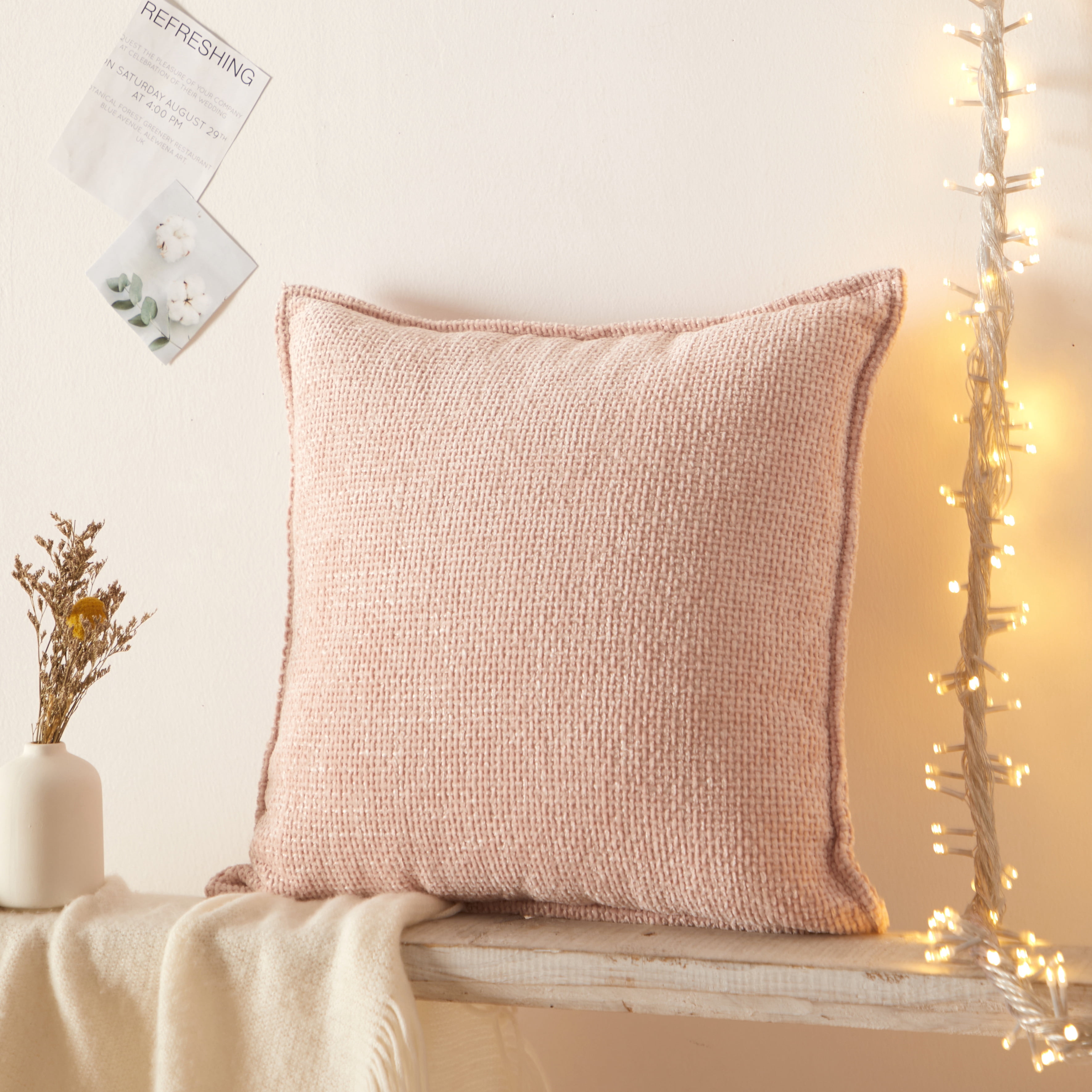 (2 pack) Mainstays Heather Basket Weave Chenille Decorative Pillow, Blush, 18" x 18"