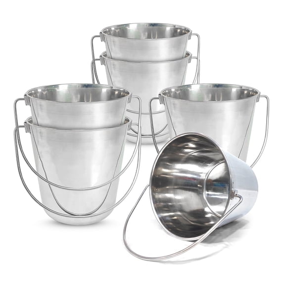 PetYupp Heavy Duty Stainless Steel Round Bucket – 4 Quart, 6 Count Bulk Heavy Duty Stainless Steel Feeding Buckets