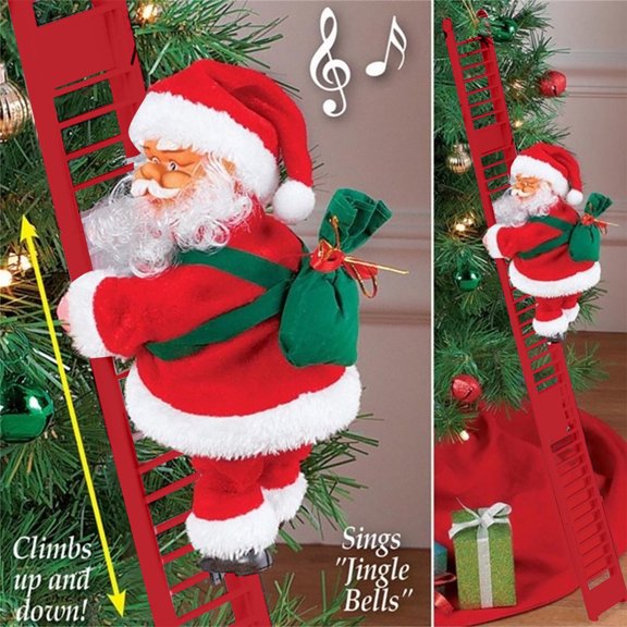 IBaodan Plush Toys Surprise discount Electric Climbing Ladder Santa Claus Doll Party Music Figurine Decor Gift Toy