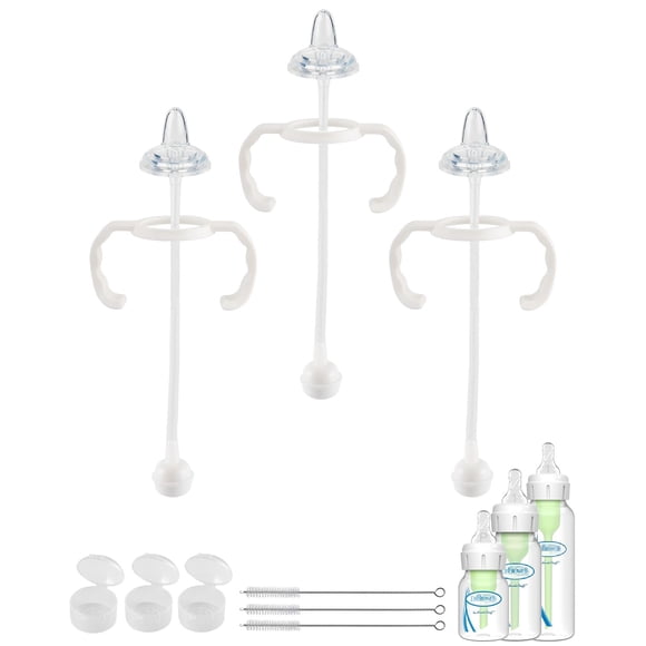 Kit de Conversión de Vaso con Pajilla joyfeed para Biberones Estrechos y de Vidrio Dr. Brown's, Kit de Reemplazo con Pajilla Pesada, Tapa Suave y Asa, 6m+, Set de 3