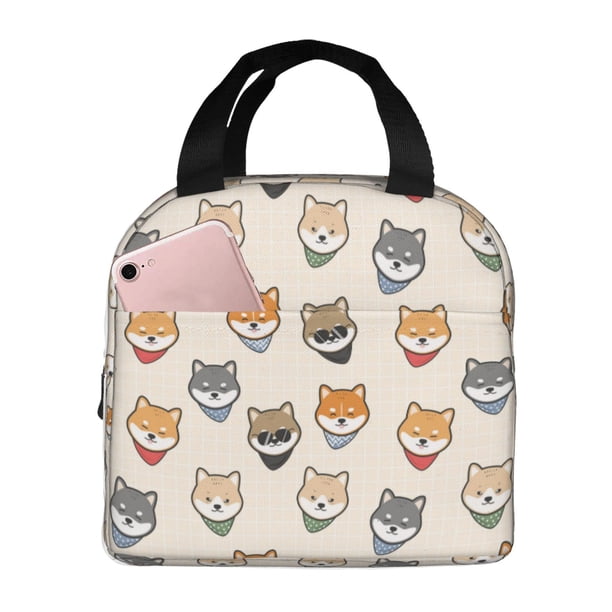 Balery Shiba Head Face Bolsa de Almuerzo Aislada – Caja de Almuerzo con Papel de Aluminio Grueso, Mantiene la Comida Fresca por 4 Horas
