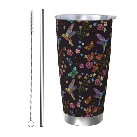 

Susaid Humming Bird And Tropical Flowers Print 20oz Car Cup Insulated Coffee Cup Fully Spill Proof Travel Coffee Mug Stainless Steel Tumbler for Work Home Outdoor Car-Straw Two-piece Set
