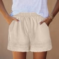 thumbnail image 2 of Yutgune Womens Cotton Shorts Elastic Waist Lace Trim Washed Casual Summer Beach Lounge Shorts with Pockets, 2 of 8