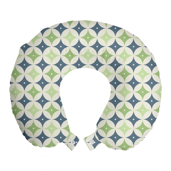 Abstract Travel Pillow Neck Rest, Print of Round with Polka Dots Retro Details, Memory Foam Traveling Accessory Airplane and Car, 12", Slate Blue Eggshell, by Ambesonne