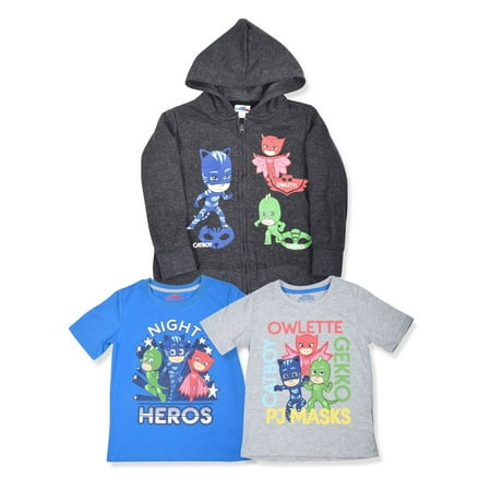Comfy Hoodie Set - PJ Masks All Character Graphic Hoodie with Graphic Tees, 3-Piece Set (Little Boys)
