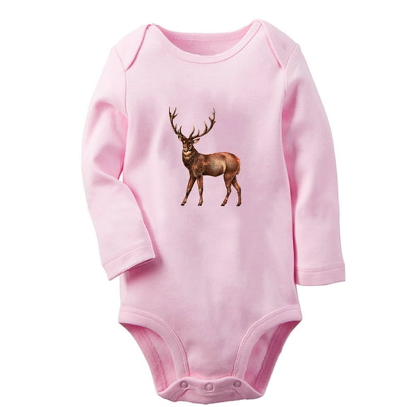 iDzn Little Baby Cute Rompers, Newborn Baby Unisex Bodysuits, Infant Animal Moose Graphic Jumpsuits, Toddler Kids Long Sleeve Oufits (Pink, 0-6 Months)