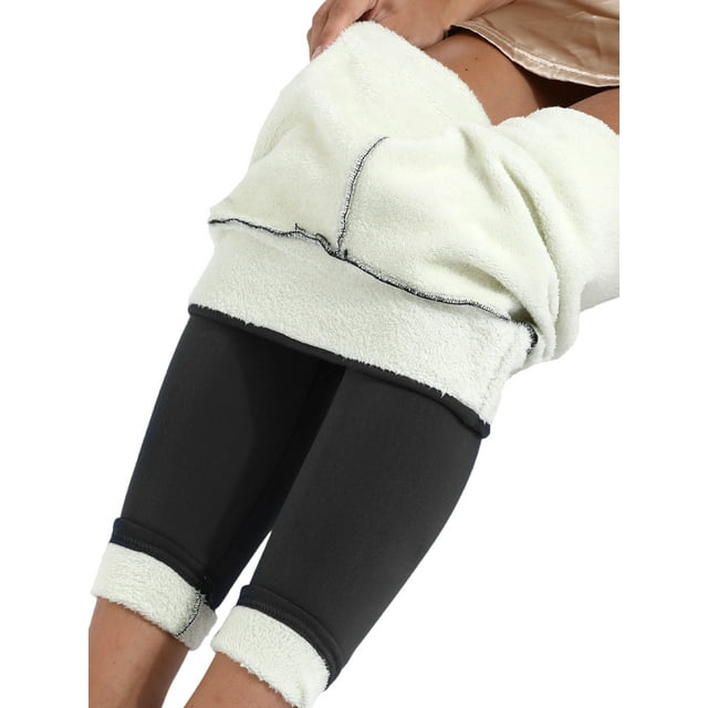Innerwin Thermal Legging Pants High Waisted Ladies Fleece Lined Leggings Fall Tummy Control Soft Thick Tights Gray L