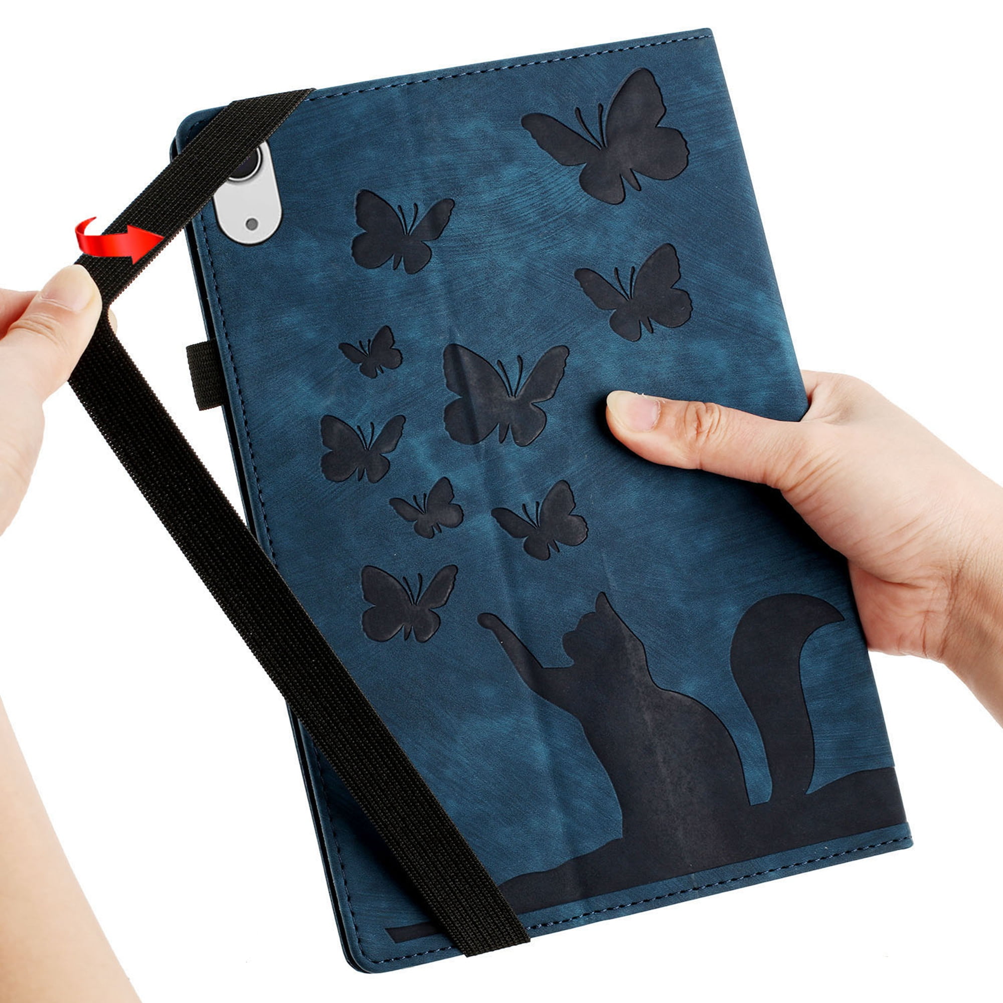 Dteck Folio Case for iPad Pro 13 Inch 2024, iPad Pro 13 (M4) Case PU Leather Embossed Butterfly & Cat Pattern Card Holder Folio Cover with Pencil Holder, Multi-Angle Viewing Stand,Blue