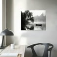 thumbnail image 3 of PIKWEEK Canvas Lake Wall Art Framed: Landscape Picture Misty Forest Water Nature Scene Print Black Boat Painting Decor Calming Artwork Decoration for Living Room Bedroom 20x16in, 3 of 4