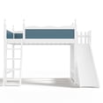 thumbnail image 6 of Twin Size  Loft Bed Frame with Storage Shelves and Wardrobe, Solid Wood Loft Beds Frame with Detachable Slide and Ladders for Bedroom, Apartment, Mattress not included, White+Blue, 6 of 9