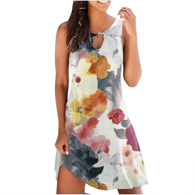 Pisexur Robes d'Été pour Femmes Décontractées Sans Manches T-Shirt Plage Fluides Débardeurs Robes de Plage