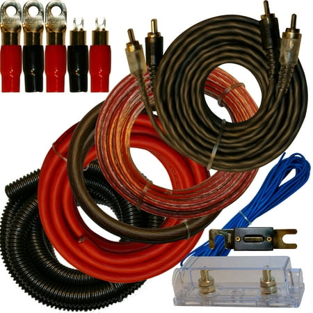 0 Gauge Amp Kit for Amplifier Install Wiring Complete 1/0 Ga Cables (Best 4 Gauge Amp Kit)