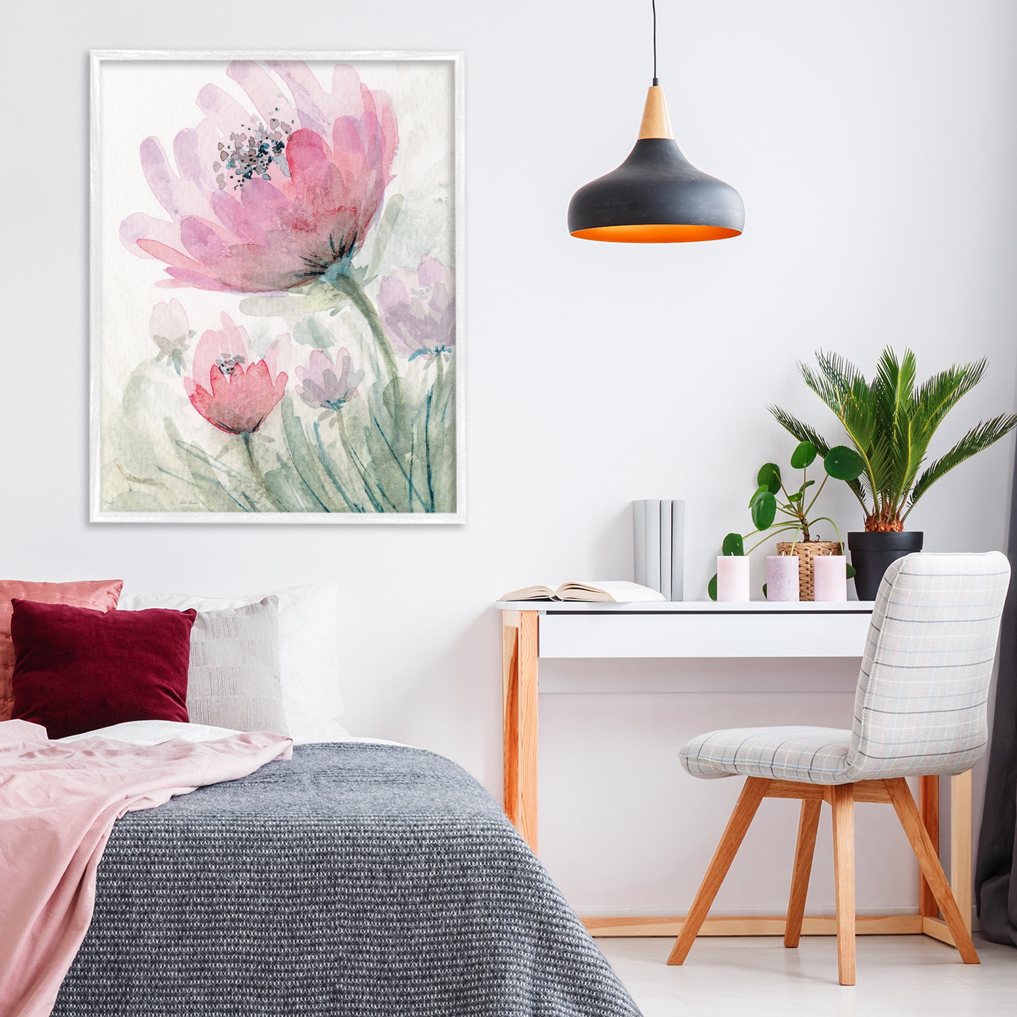 Stupell Industries Pink Flower Blossoms White Framed Giclee Art, design by Patti Bishop