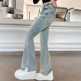 thumbnail image 6 of Mercatoo Girls Flared Jeans Spring Elastic Waist Wide Leg 𝗩intage Bell Bottoms Pants Fall Lightweight Trendy Denim Pants, 6 of 9