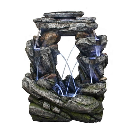 - Alpine Open Rock Fountain with LED Light, 52 Inch Tall
