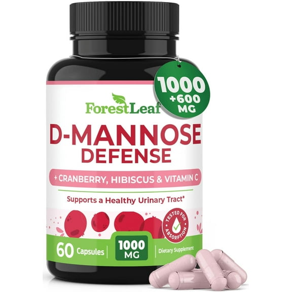Forest Leaf D-Mannose Defense Urinary Pain & Bladder Control Support, 1000mg 60 Capsules