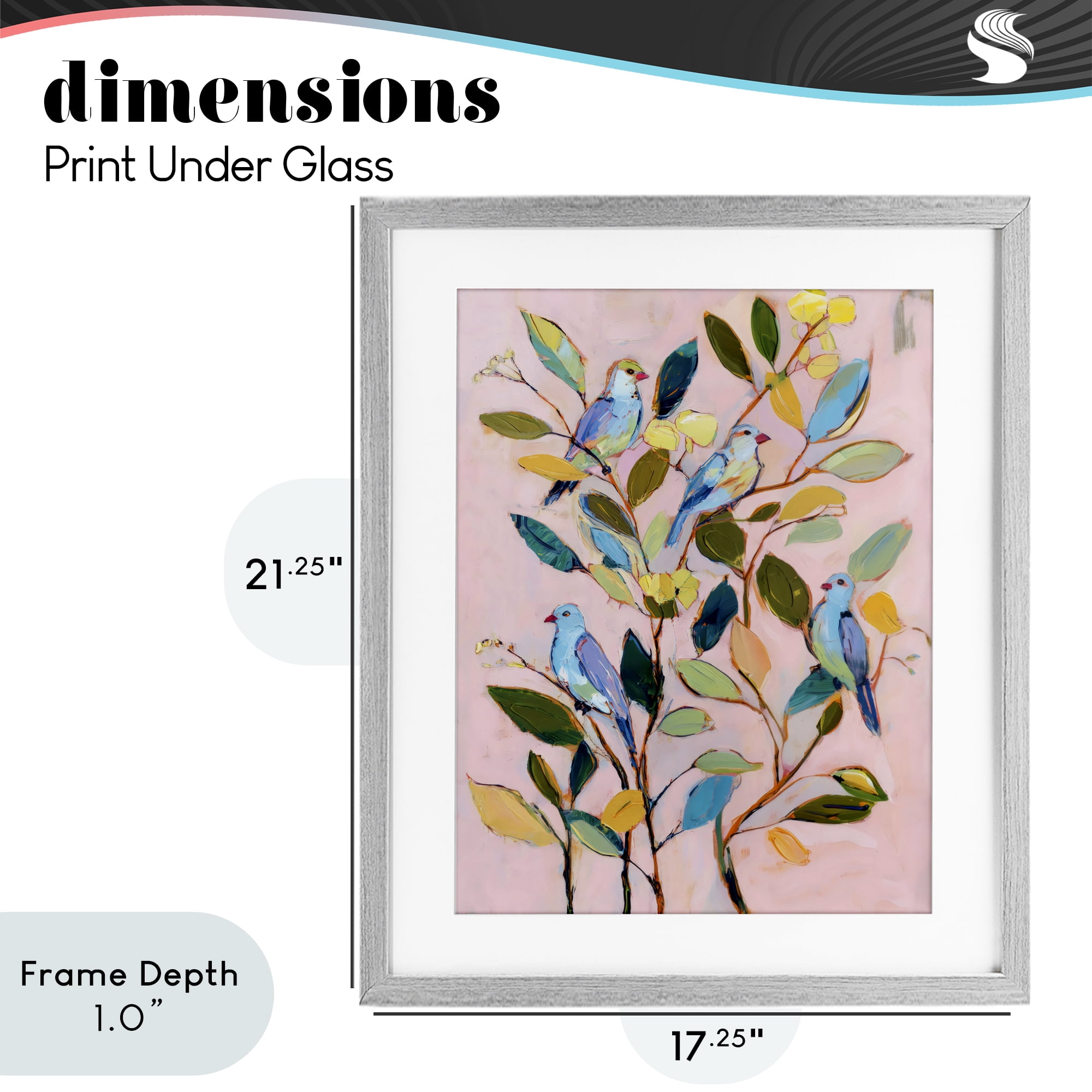 Stupell Industries Birds Between Leaves Impression Gray Framed Print Under Glass, design by Sisi and Seb