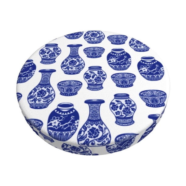 Disketp Blue Vases Funda Redonda para Taburete, Funda de Cojín para Silla de Bar Suave y Elástica-12 inch