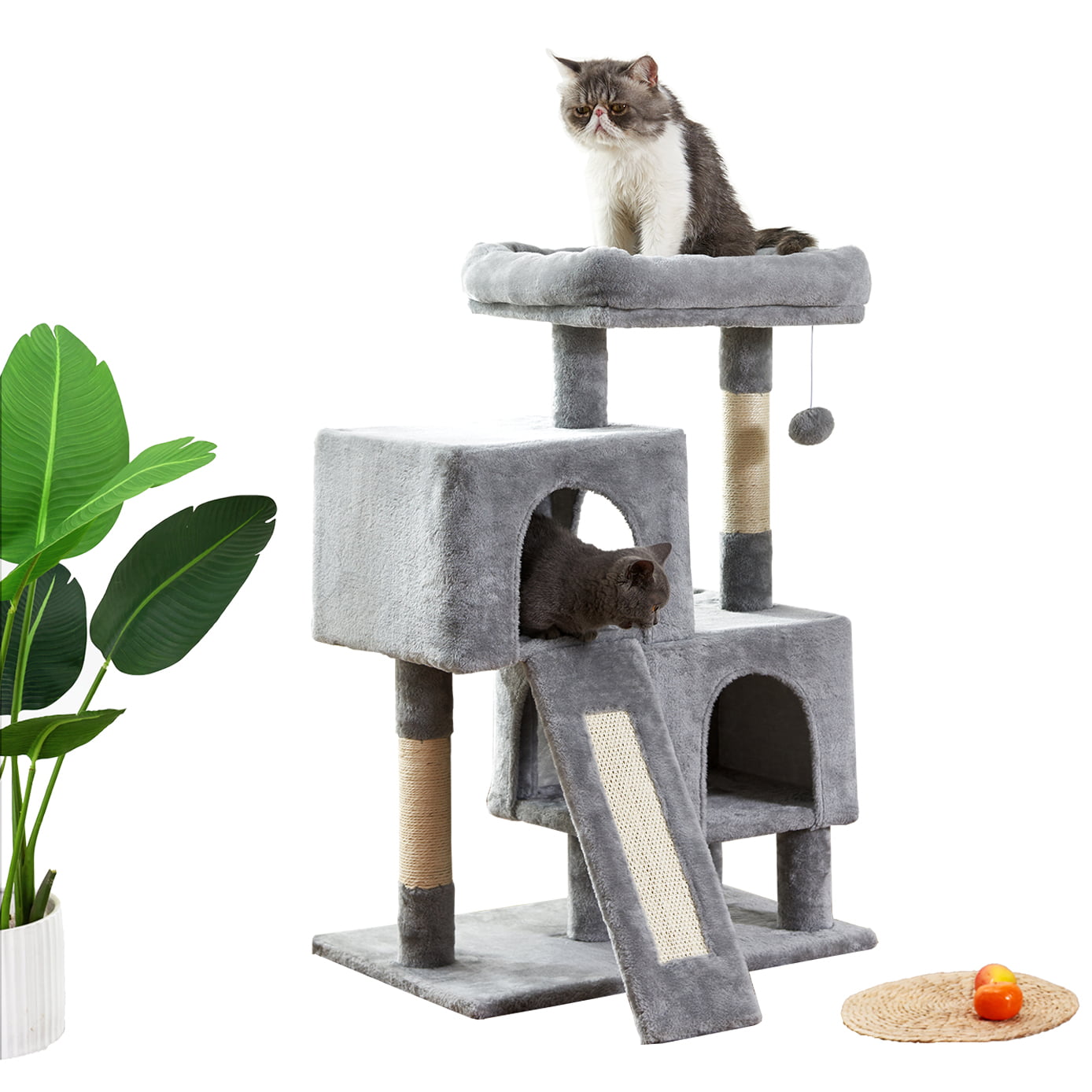 Poils bebe Cat Scratching Post and Activity Tree Natural Sisal Tower with Round Perch and Plush Ball Furniture Made for Kitten and Small Cat 