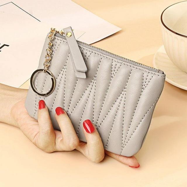 Monedero de piel de oveja para mujer Bolso pequeño Monedero Cremallera Tarjetero Embrague Gris Hugo Mini monedero de mujeres