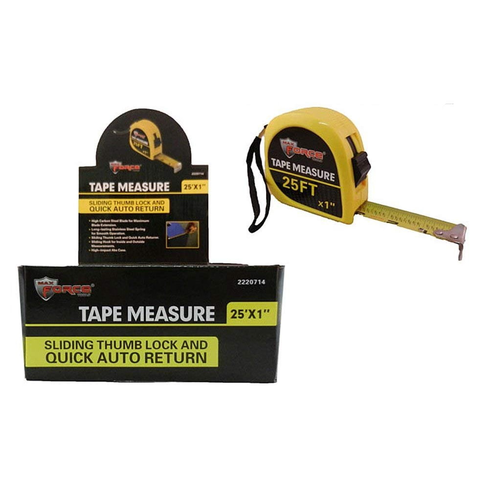 Diamond Visions Max Force 2220714 25 Foot Tape Measure with Sliding Thumb Lock and Autoreturn