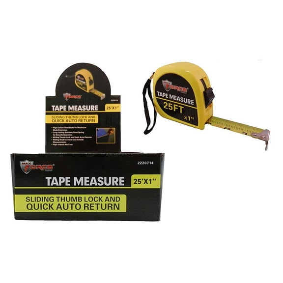 Diamond Visions Max Force 2220714 25 Foot Tape Measure with Sliding Thumb Lock and Auto-return 1 Tape Measure