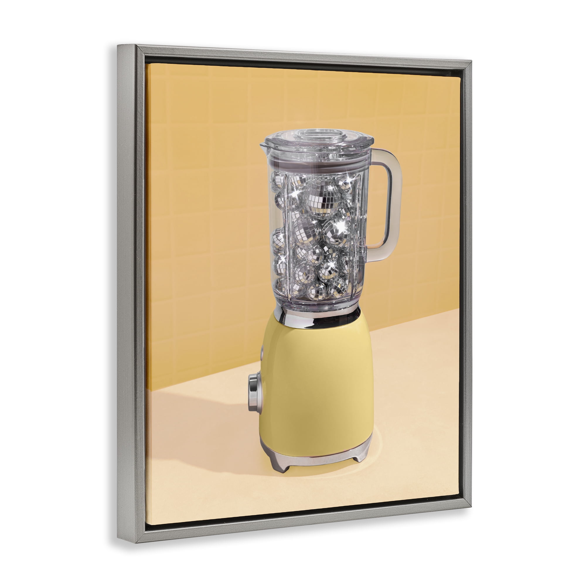 Stupell Industries Disco Drink Blender over Yellow Gray Framed Floater Canvas Wall Art, design by LISH Creative