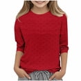 thumbnail image 2 of CLOISE 3/4 Sleeve Tops for Girl Shirts Crewneck Casual Pullover Smocking Solid Color Summer Blouses Red 11T, 2 of 5