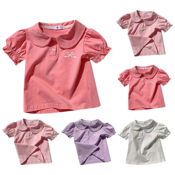 Girls Tshirts Summer Tops Short Sleeves Solid Color Graphic Tees Casual Crew Neck Basic Tees for Kids Hot Pink 3-4 Years