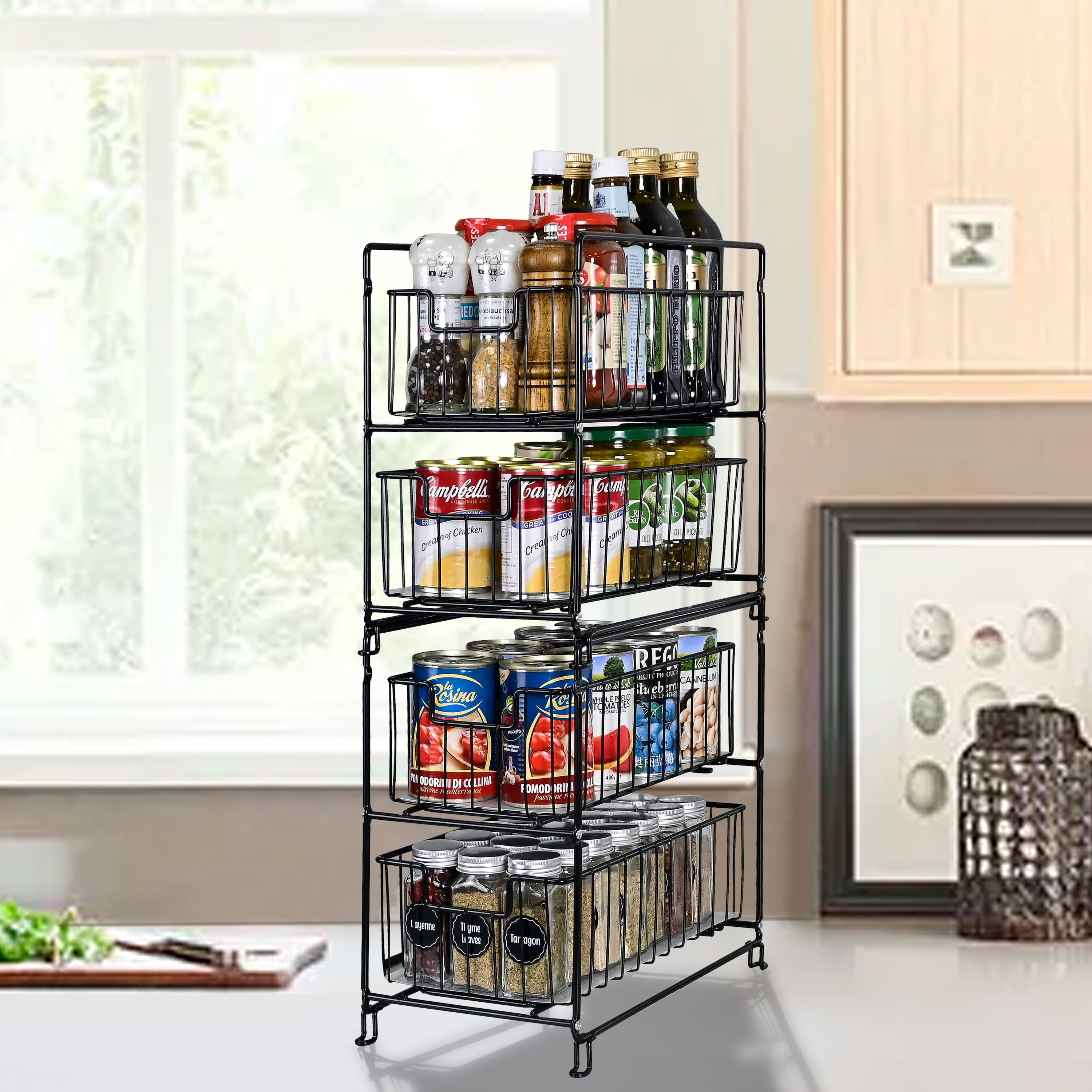 2-Tier Under Sink Organizers and Storage, 2 Pack Pull-Out Cabinet Organizer, Stackable Sliding Drawer Shelf for Kitchen,Bathroom, Black