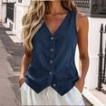 thumbnail image 6 of TGSLY Fall Denim Vest for Women Lightweight V Neck Button Down Jean Jacket Relaxed Casual Solid Color Sleeveless Layering Waistcoat XXL, 6 of 7
