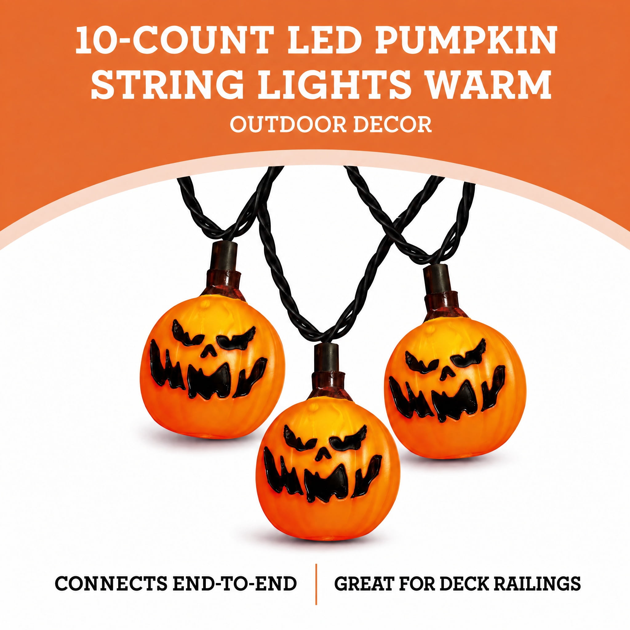Indoor/Outdoor 10-Count LED Pumpkin String Lights, Warm White, 6.5', Halloween by Way To Celebrate