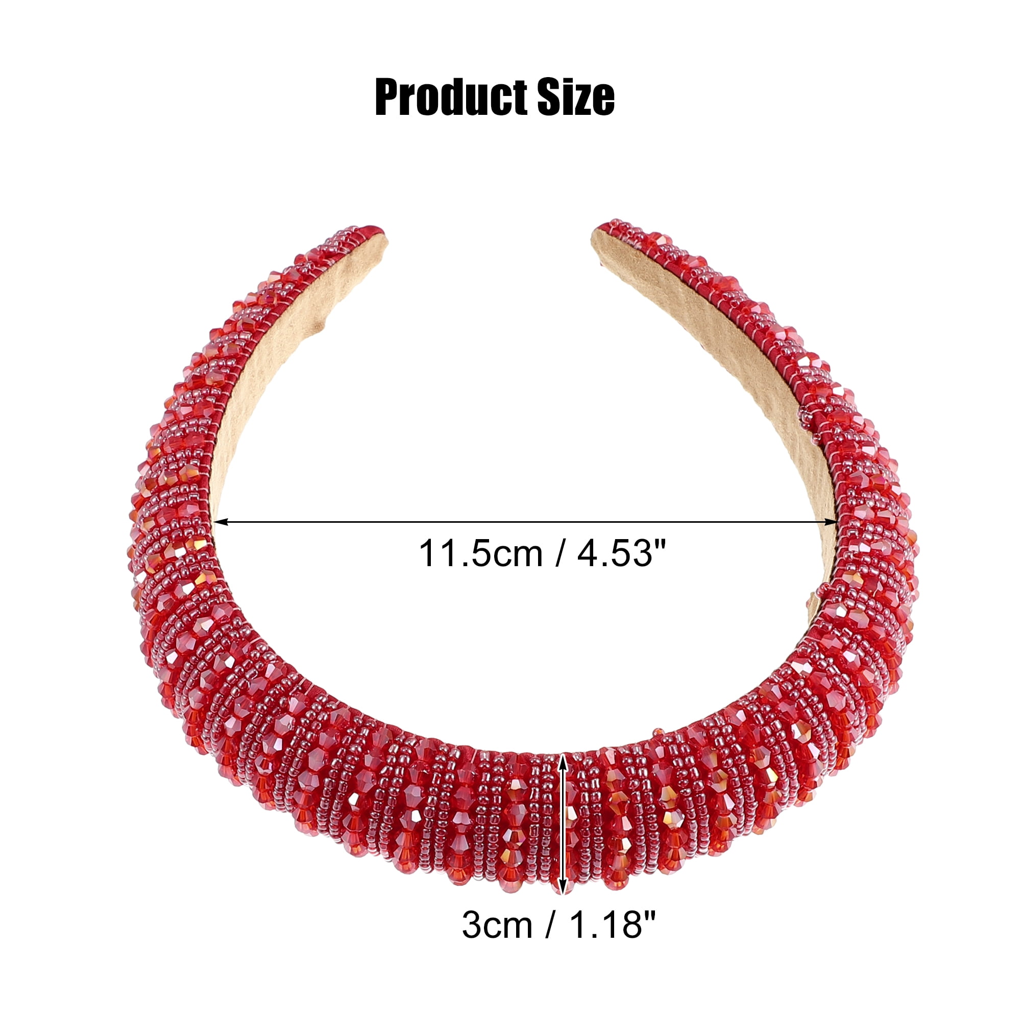 Unique Bargains Crystal Headband Rhinestone Hairband for Women 1.2 Inch Wide Red