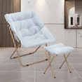 thumbnail image 4 of Magshion Set of 2 Saucer Chair with Ottoman, Faux Fur Folding Chair and Footrest Foot Stool Set with Metal Frame for Bedroom Living Room, Blue, 4 of 11