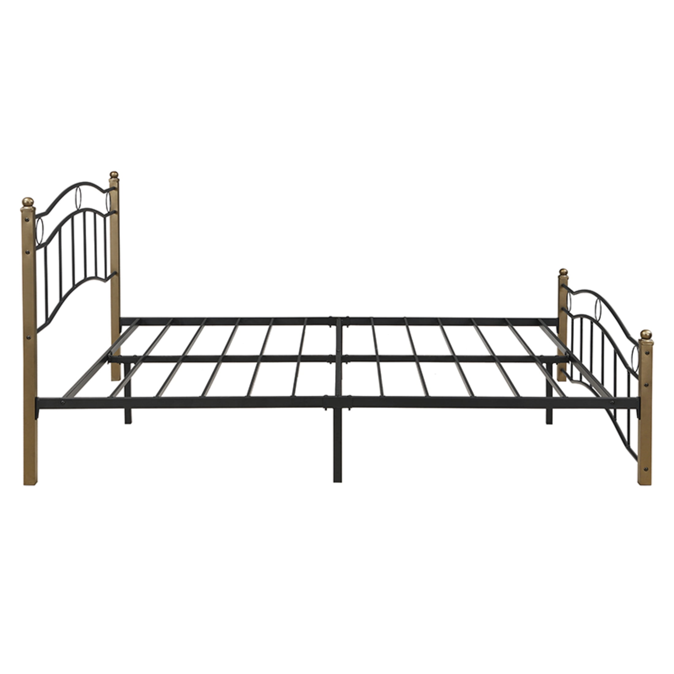 Christopher Knight Home Contemporary Queen Size Metal Bed Frame with Wavy Headboard and Footboard, Black+Gold