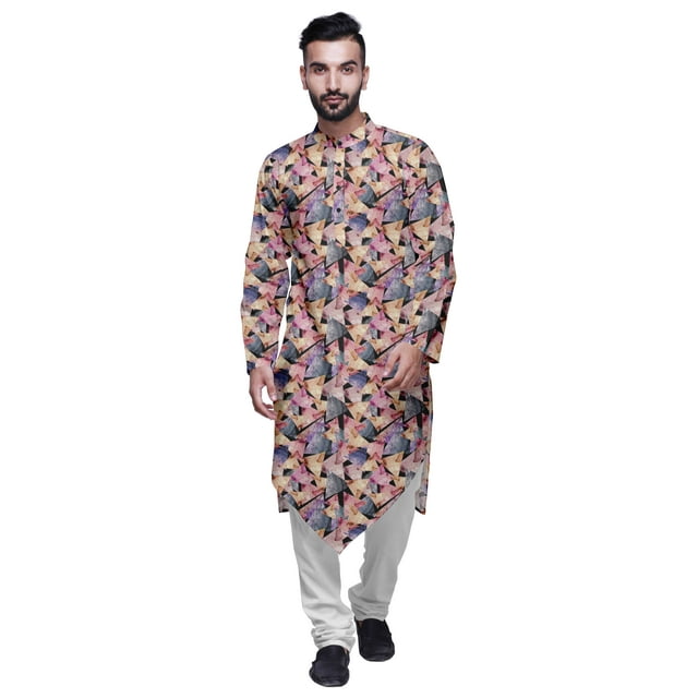 Atasi Indian Mandarin Collar Mens Kurta Printed Button Down Kurtas Ethnic Clothing