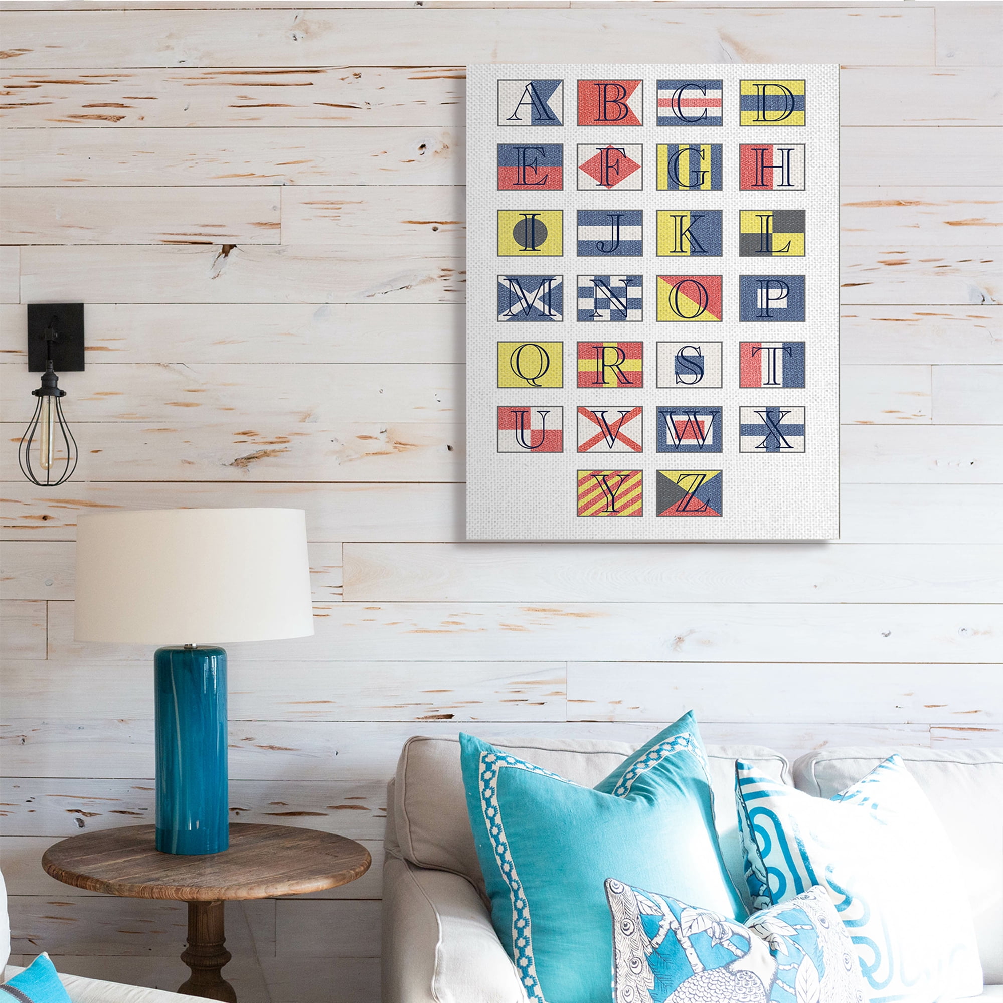 Stupell Industries Boating Flag Alphabet Geometric Nautical Chart Typography Painting Gallery Wrapped Canvas Art Print Wall Art, 30 x 40