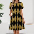 thumbnail image 2 of Black And Gold Harlequin Sundress Short Sleeve Dress Summer Women Clothes Dress for Women Dresses, 2 of 7