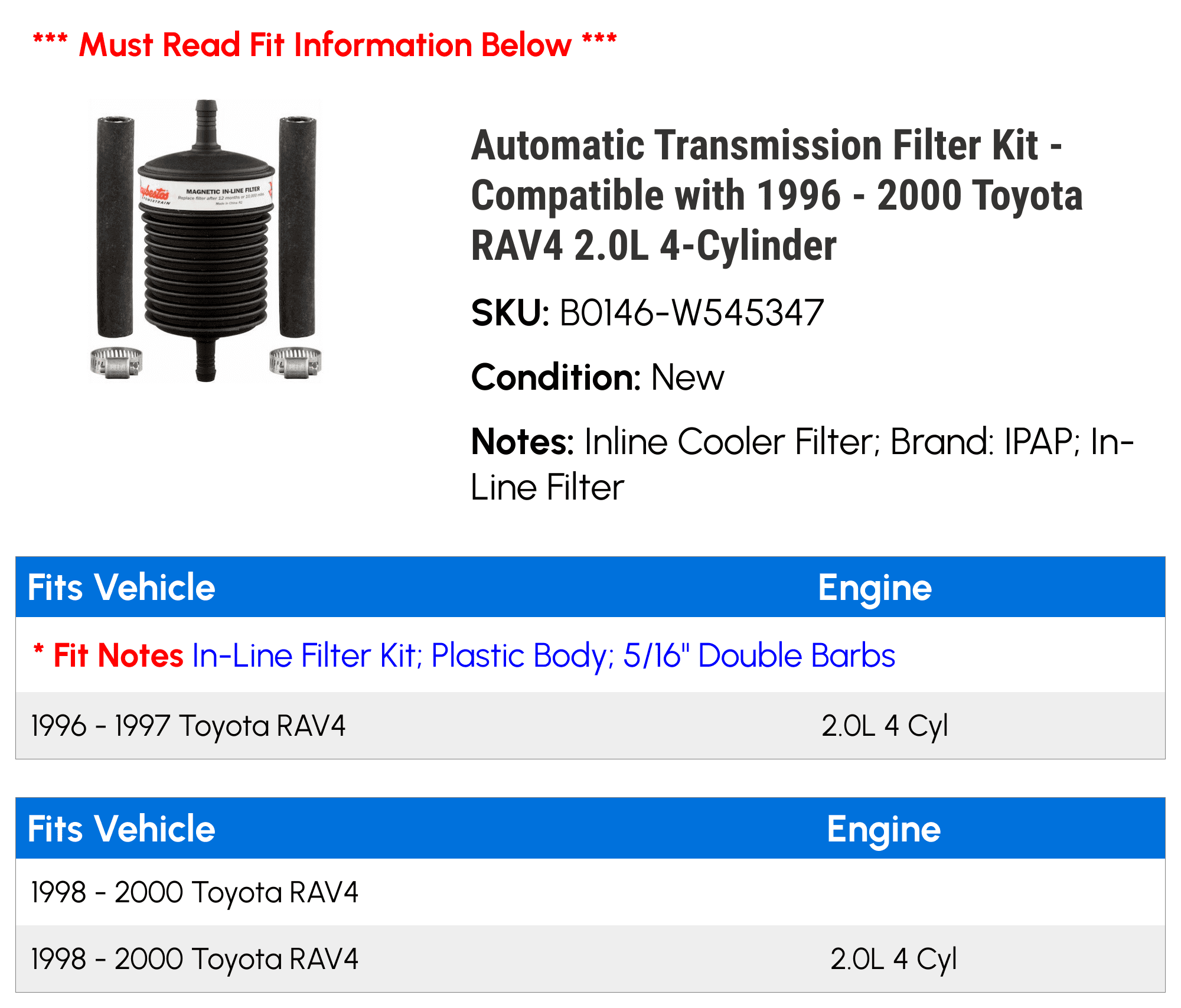 Automatic Transmission Filter Kit - Compatible with 1996 - 2000 Toyota RAV4 2.0L 4-Cylinder 1997 1998 1999