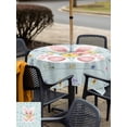 thumbnail image 4 of Outdoor Tablecloth with Umbrella Hole and Zipper, Easter Square Table Cloth 60x60 Inch Waterproof Tablecloth, Spring Rabbits Ears Feet Flowers Wooden Grain Picnic Table Cover for Patio Camping, 4 of 7