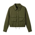 thumbnail image 5 of Warop Cropped Bomber Jacket Women Long Sleeve Button Down Fall Coat with Pockets Versatile for Daily Outdoor Travel, 5 of 9