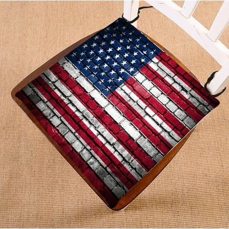 

PHFZK American Flag Chair Pad Brick Wall with Flag of United States Seat Cushion Chair Cushion Floor Cushion Two Sides Size 20x20 inches