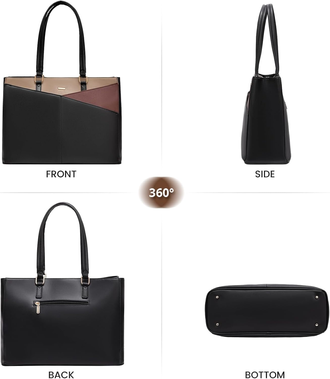 LOVEVOOK Laptop Tote Bag for Women 15.6 Inch Waterproof Leather Computer Bags Business Office Work Briefcase Black