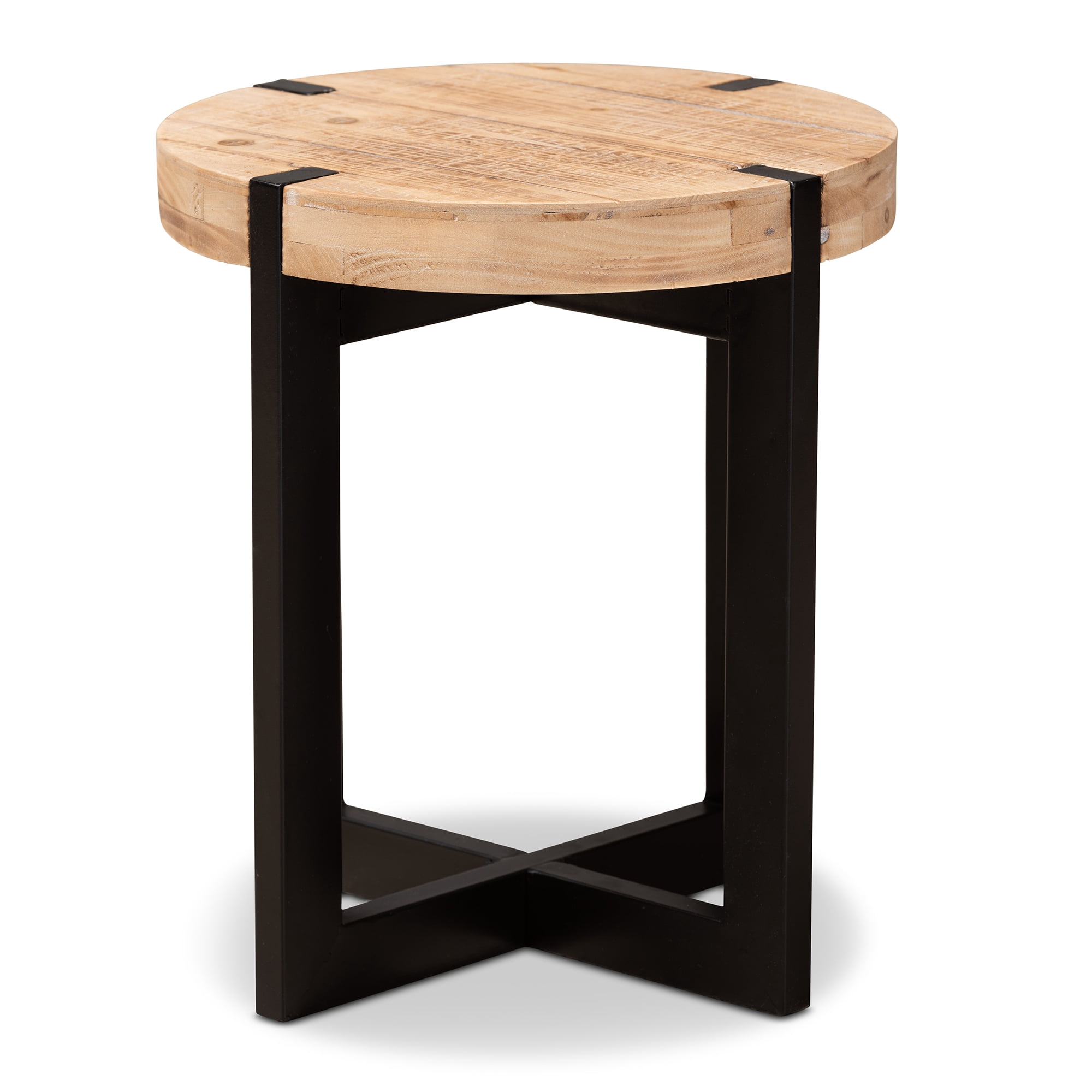 Baxton Studio Horace Rustic and Industrial Natural Brown Finished Wood and Black Finished Metal End Table